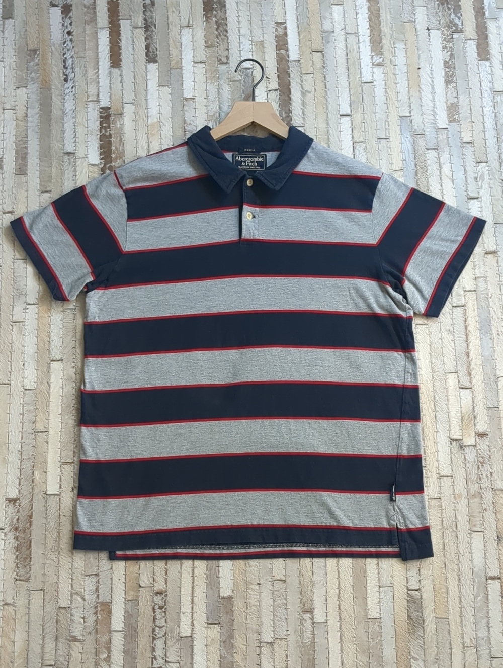 Vintage Y2K Abercrombie & Fitch Men's XL Muscle Fit Striped Polo Shirt